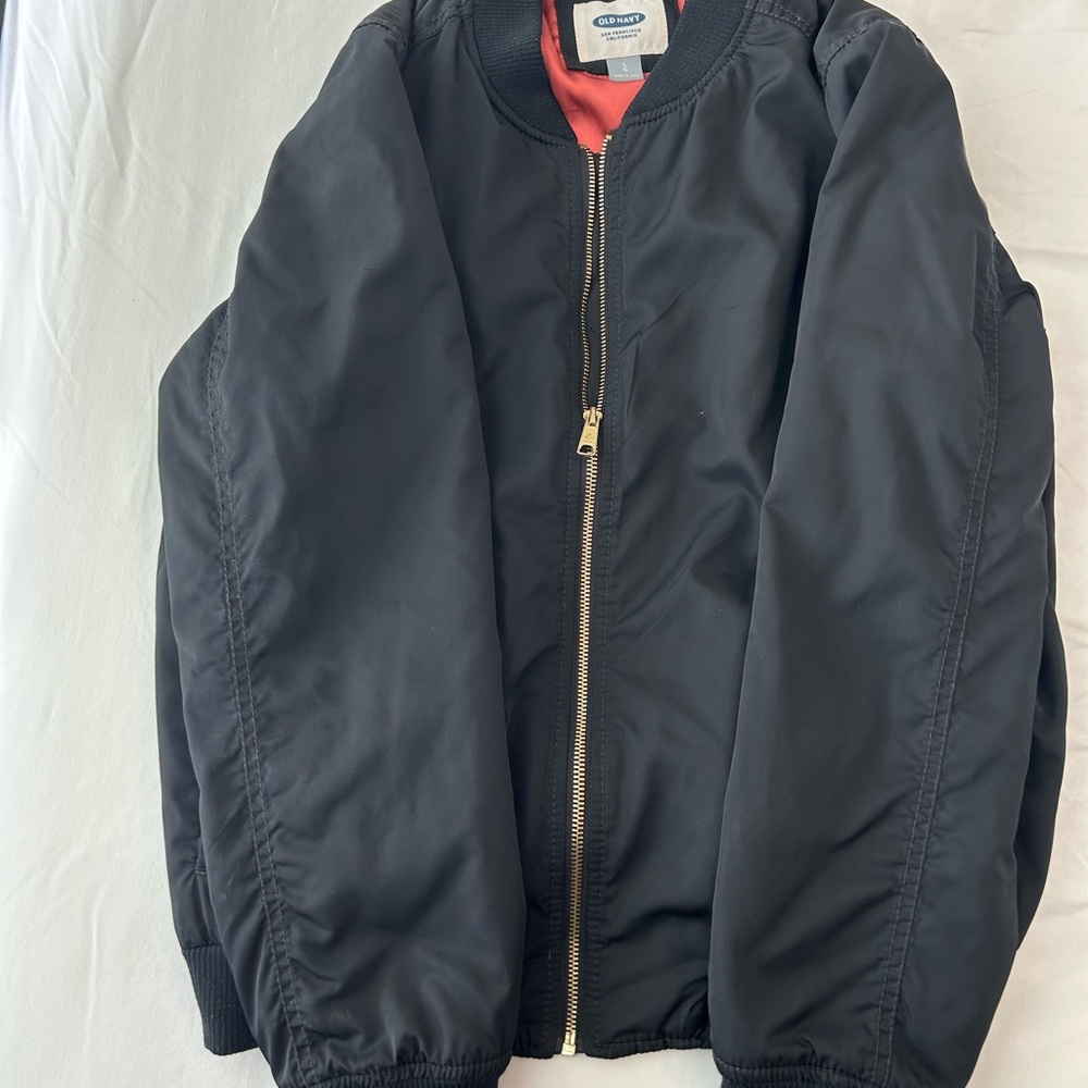 Black Bomber Jacket with Gold Zipper